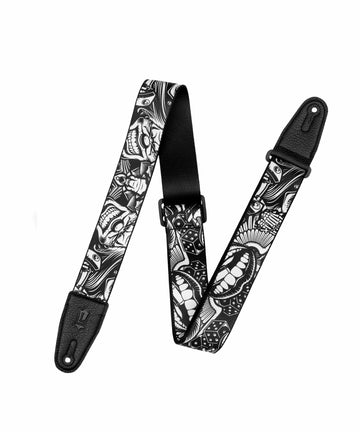 Dây đeo đàn guitar Levy's MP2TAT-001 Tattoo Series Polyester Guitar Strap - Black & White Clowns