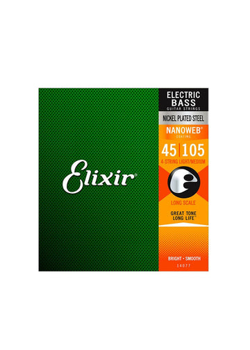 Dây đàn guitar bass Elixir Nanoweb Electric Bass Guitar Strings, Long Scale, 4 Strings, 45-105