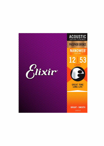 Dây đàn guitar thùng Elixir Nanoweb Phosphor Bronze Acoustic Guitar Strings, Light, 12-53