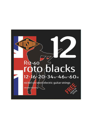Dây đàn guitar điện  Rotosound R12-60 Roto Black Nickel On Steel Electric Guitar Strings - .012-.060 Detuning