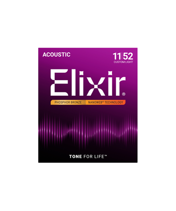 Dây đàn guitar thùng Elixir Nanoweb Phosphor Bronze Acoustic Guitar Strings, Light, 11-52