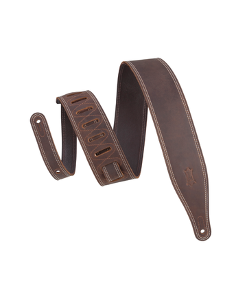 Dây đeo đàn guitar Levy's M17BDS-DBR Like Butter Series 2.5" Wide Garment Leather Guitar Strap - Double Stitch Dark Brown