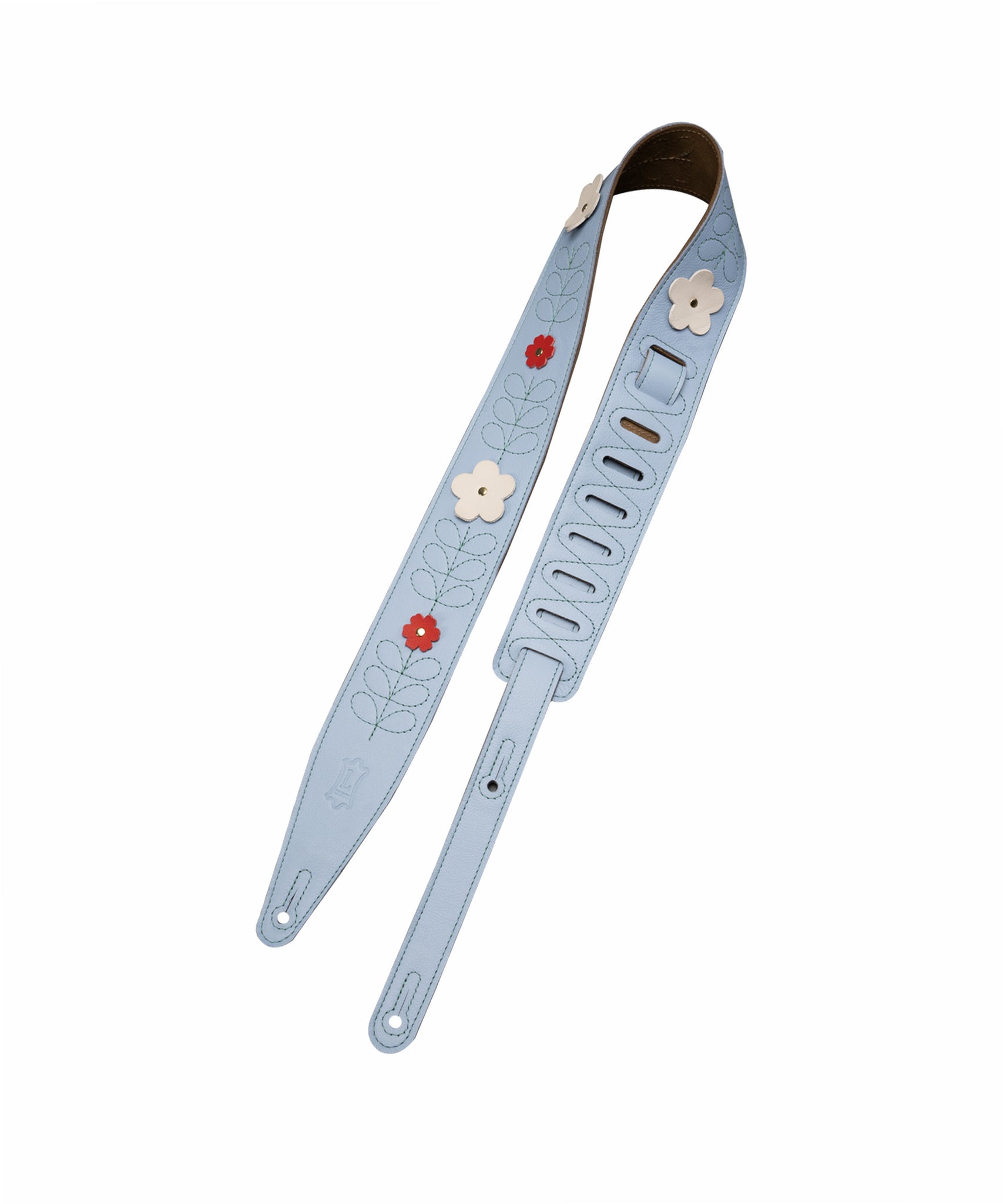Dây đeo đàn guitar Levy's MG317IB-002 Levy's In Bloom Blue Wildflower Leather Strap with Flower Appliques
