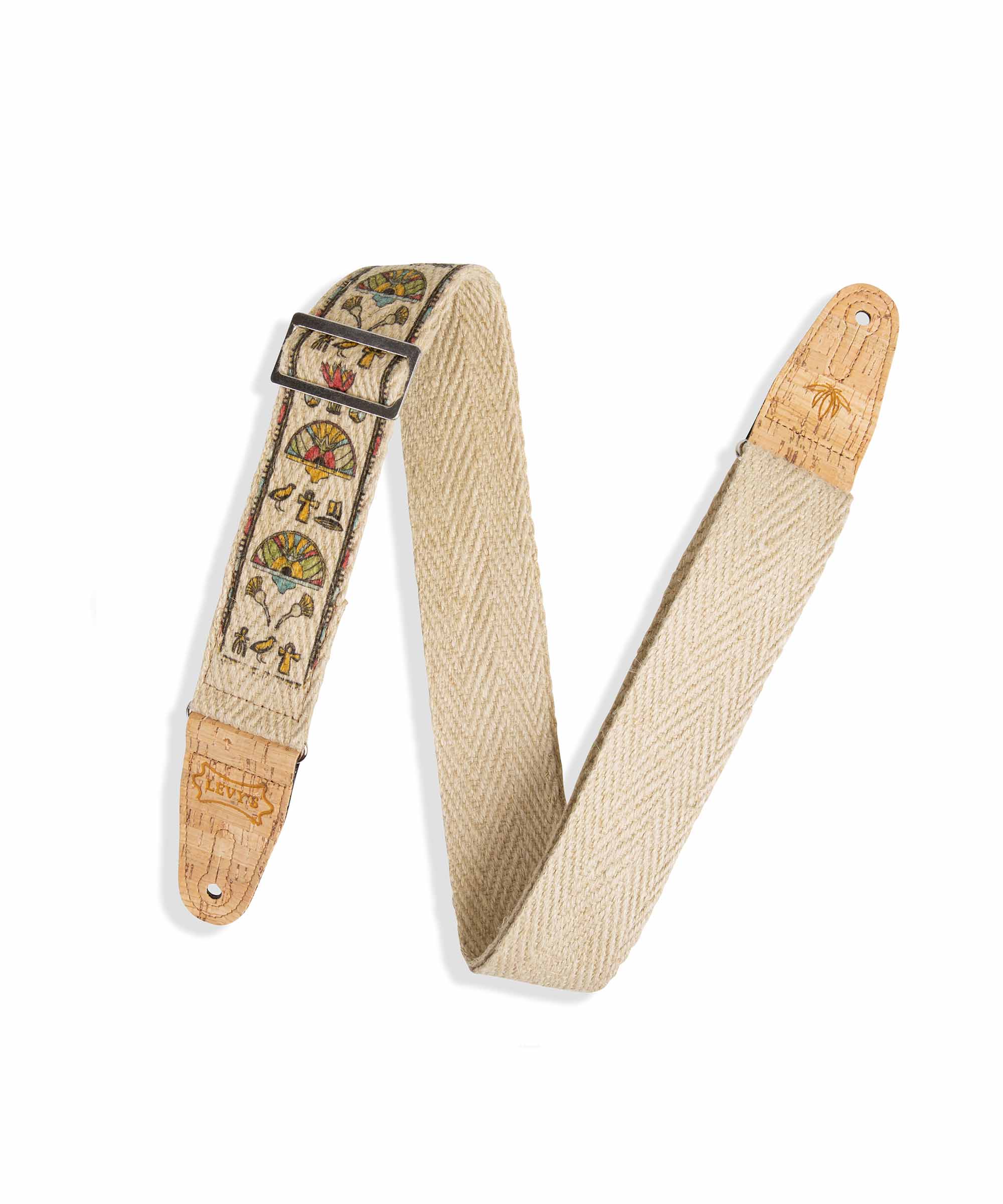 Levy's Leathers Hanf-Gitarrengurt – 5.1 Cm Breit, Beeren-Motiv Auf Naturhanf, Korkenden, Vegan, 94-157.5 Cm Verstellbar