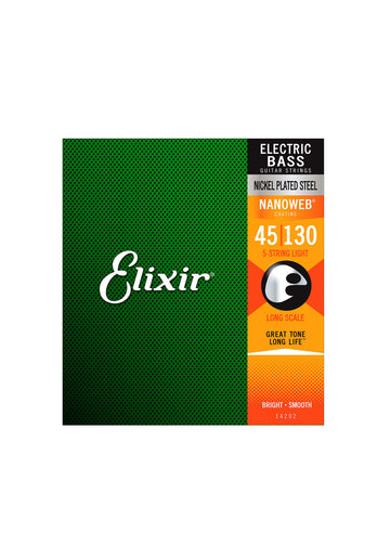 Elixir Nanoweb Electric Bass Guitar Strings, Long Scale, 5 Strings, 45-130