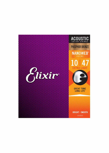 Elixir Nanoweb Phosphor Bronze Acoustic Guitar Strings, Extra Light, 10-47