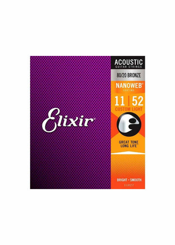 Elixir Nanoweb 80/20 Bronze Acoustic Guitar Strings, Light, 11-52