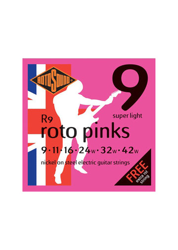 Rotosound R9 Roto Pinks Nickel On Steel Electric Guitar Strings - .009-.042 Super Light