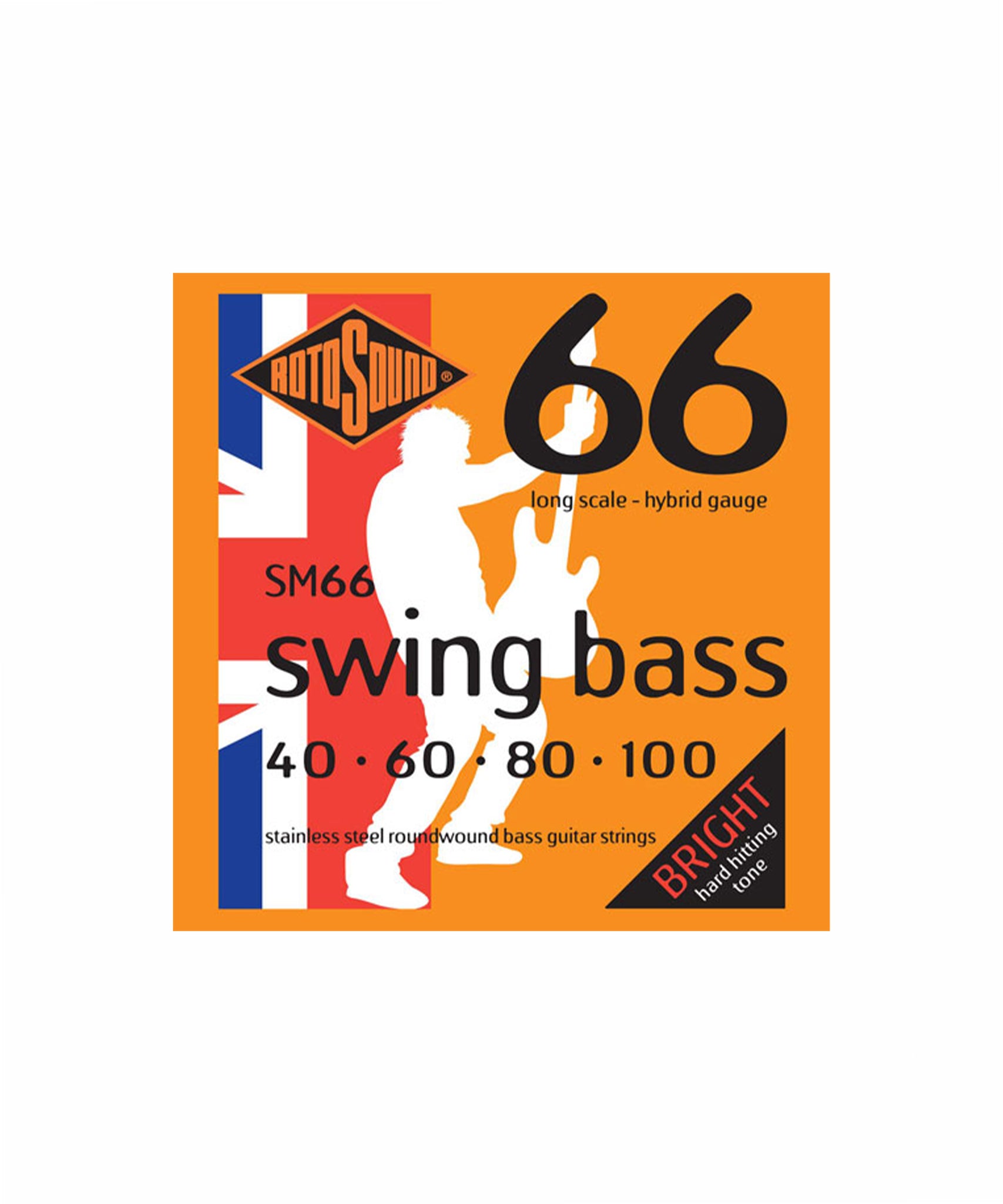 Rotosound SM66 Swing Bass 66 Stainless Steel Roundwound Bass Guitar 4 Strings 40-100 Medium Long Scale