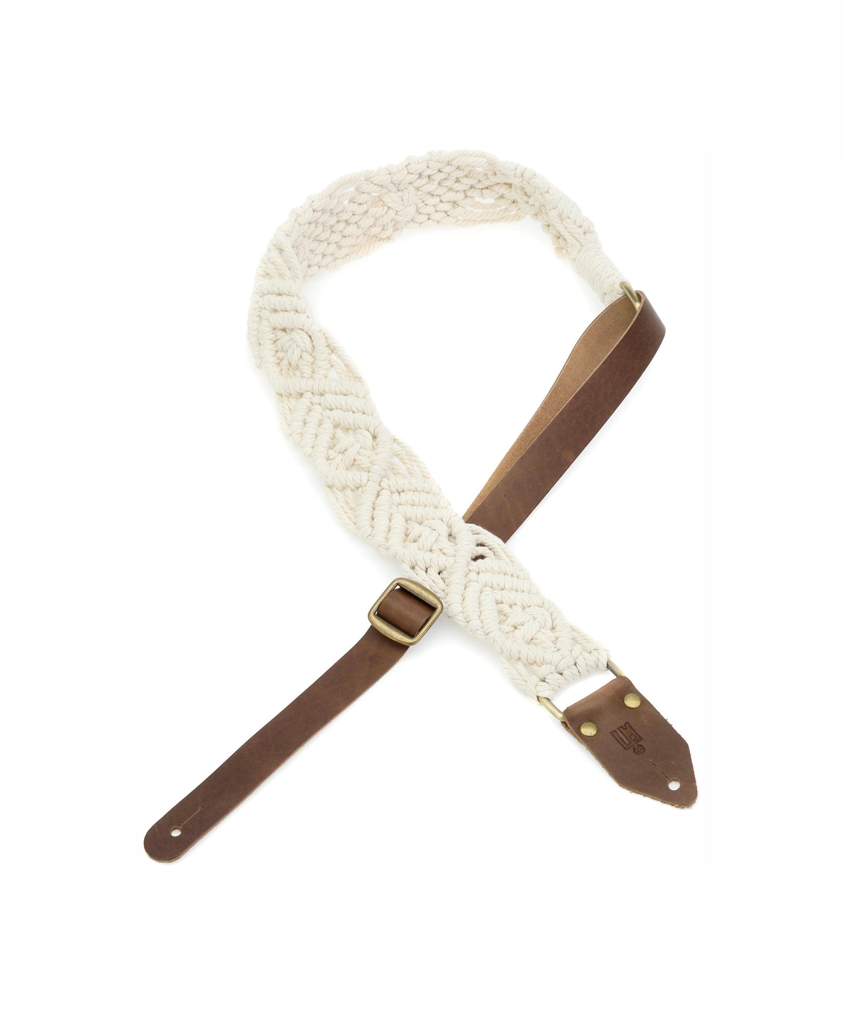 LM Products 2-inch Macrame Cotton Guitar Strap with Leather Ends - Natural